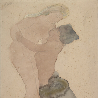 Auguste Rodin, Sapphic Couple. A Woman Leaning towards Another Woman Kneeling
n.d., Pencil and watercolour, 325 x 247 mm
© Musée Rodin, D. 4649 (photo: Jean de Calan) Exposition organisée en collaboration avec le Musée Rodin. Courtesy of National Gallery of Denmark