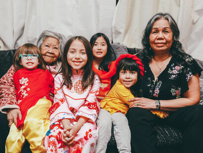 A grandmother, mother and her four children