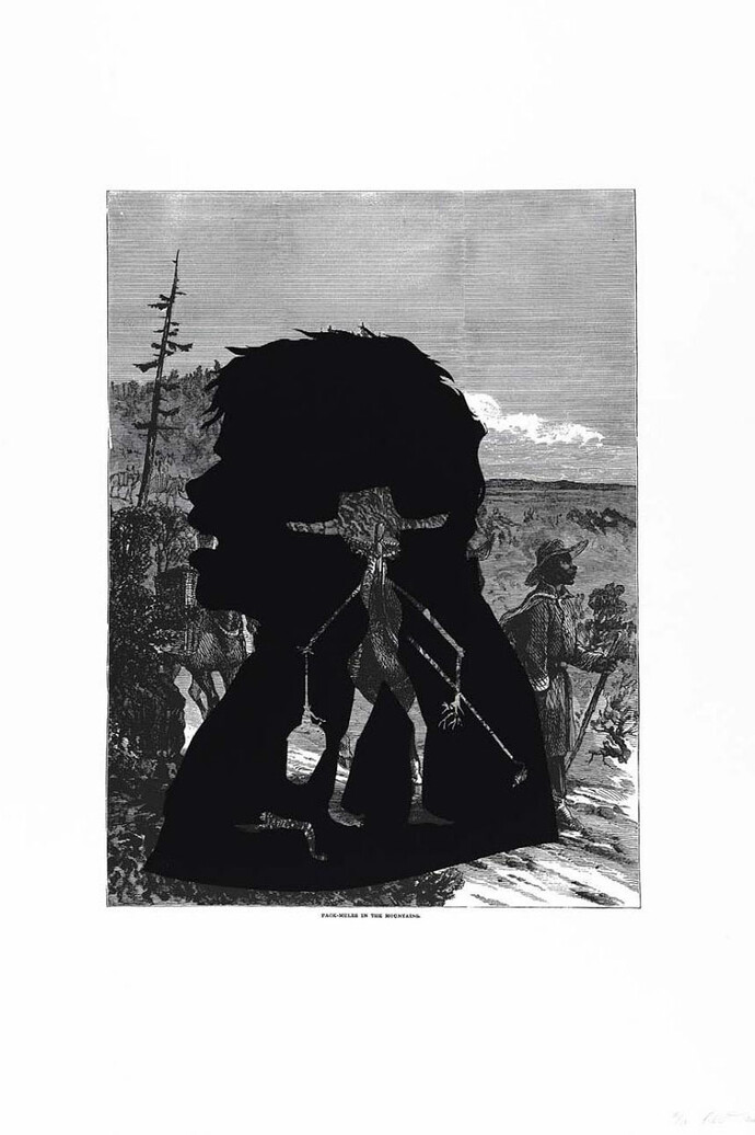Kara Walker, Pack-Mules in the Mountains, from the portfolio Harper's Pictorial, History of the Civil War (Annotated) 2005, Offset lithograph and screenprint on paper, 53 x 39 inches, Smithsonian American Art Museum,
Museum purchase through the Luisita L. and Franz H. Denghausen Endowment © 2005 Kara Walker