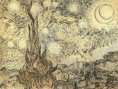 Vincent van Gogh. Dibujo de los cipreses de La noche estrellada. 1889. Colección Baldin