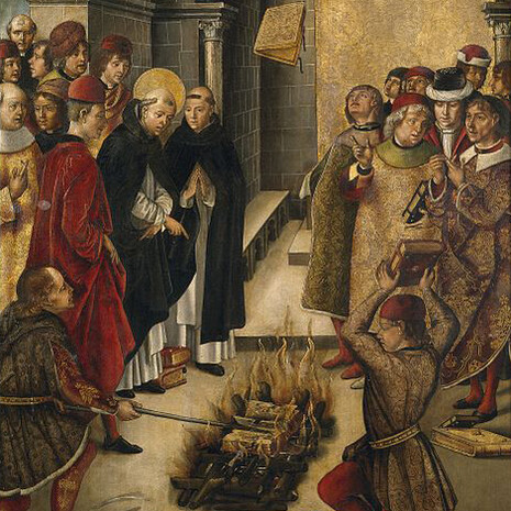 Pedro Berruguete, Saint Dominic and the Albigenses, detail