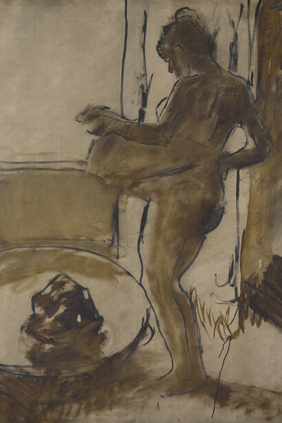 Edgar Degas (French, 1834–1917). "Nude Woman Drying Herself", circa 1884–86. Oil on canvas, 59 3/8 x 84 1/8 in. (150.8 x 213.7 cm). Brooklyn Museum, Carll H. de Silver Fund, 31.813. (Photo: Sarah DeSantis, Brooklyn Museum)