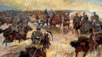 La caballería alemana atacando en Maubeuge, 1914