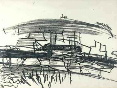 Peter Lanyon. Untitled - Hill 1963 conté on paper 14 7/8 x 19 7/8 in/ 37.8 x 50.5 cm
