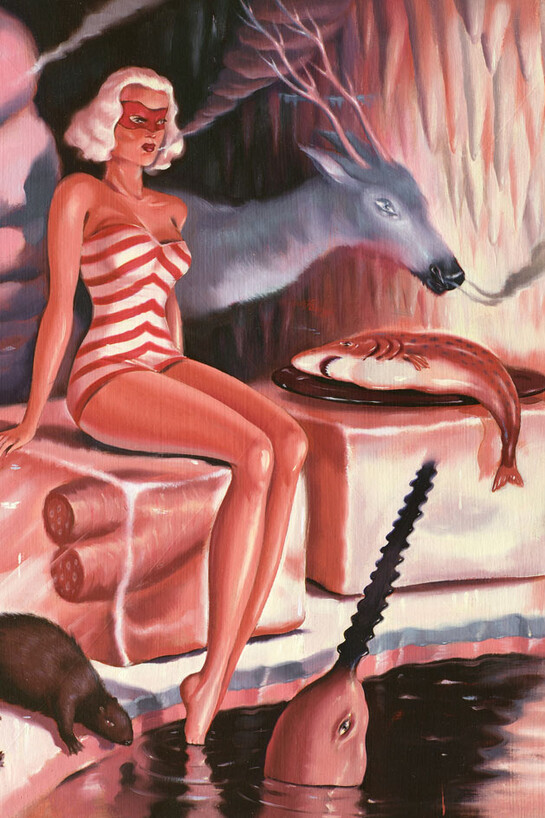 Ryan Heshka, Winter Festival, 2015, oil and mixed, 32 x 26 cm