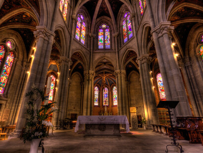The magnificently done up interiors of the Notre Dame Cathedral