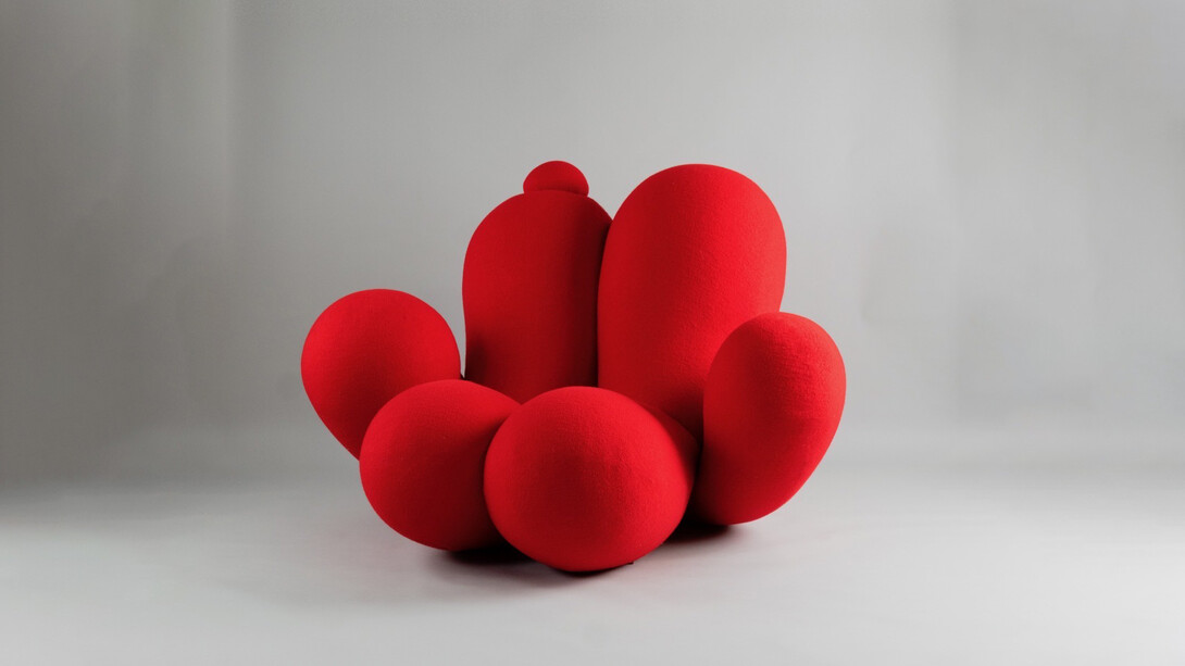 Lara Bohinc, Big Girl Chair, 2023. Wool upholstery, 59 1/2 x 44 1/8 x 51 3/4 inches (151 x 112 x 131.5 cm) Edition of 10 plus 2 artist's proofs. Photo credit: Rebecca Reid. Courtesy of the artist and Friedman Benda