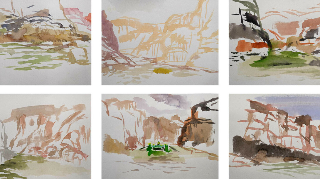 Steven J. Yazzie, Drifting and painting San Juan river (detail), 2024. Courtesy of Gerald Peters Contemporary