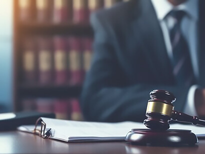 Documents and gavel on a lawyer's desk