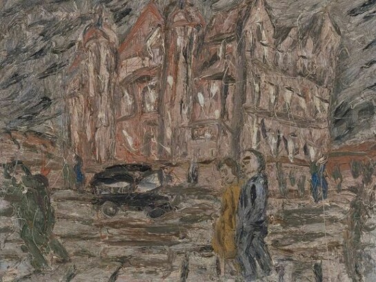 Leon Kossoff, Red Brick School Building, Winter, 1982, Oil on board, 121.9 by 152.4 cm
