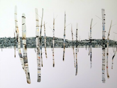 Kate Evans, ‘Beyond the Birch’, Watercolour and mixed media on board, 85x115cm. Courtesy of Will’s Art Warehouse
