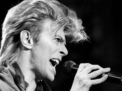 David Bowie performing a concert in the 1980s