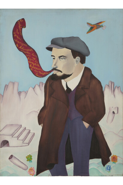 Cecília Vicuña. Lenin, 1972. Oil on Canvas, 56.5 x 51.4 cm. © Cecilia Vicuña, England & Co Gallery, London. Photo: England & Co Gallery, London.