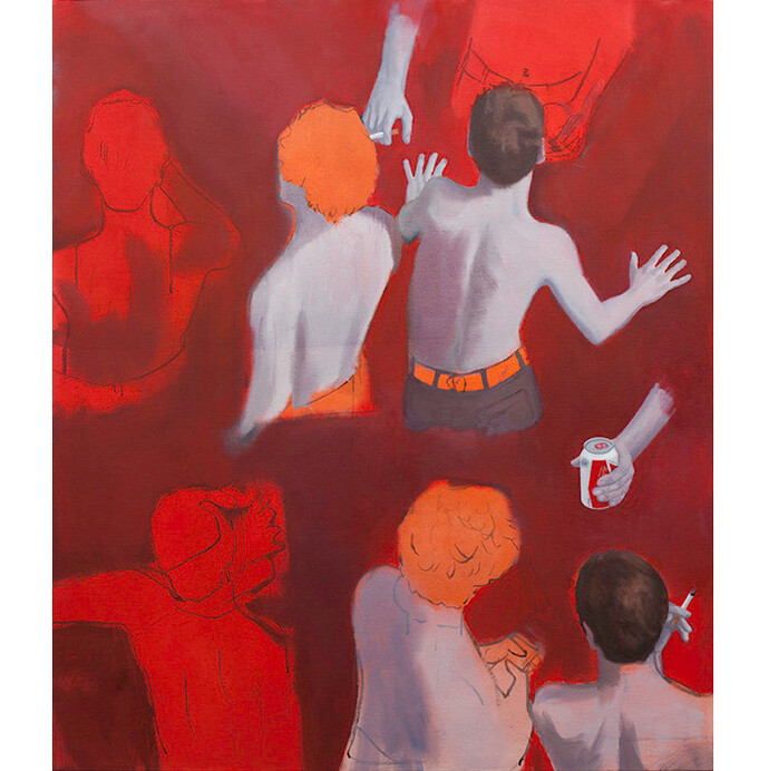 Thomas Eggerer, Red Miasma, oil on canvas, 129.5 x 111.8 cm — 51 x 44 inches, 2015 © Thomas Eggerer, Courtesy Maureen Paley, London
