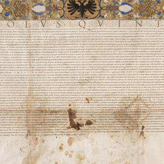 Nombramiento de dignidad imperial como embajador del rey y emperador Carlos V en la persona de don Lope de Soria, 1535. Cortesía del Museo de Bellas Artes de Bilbao