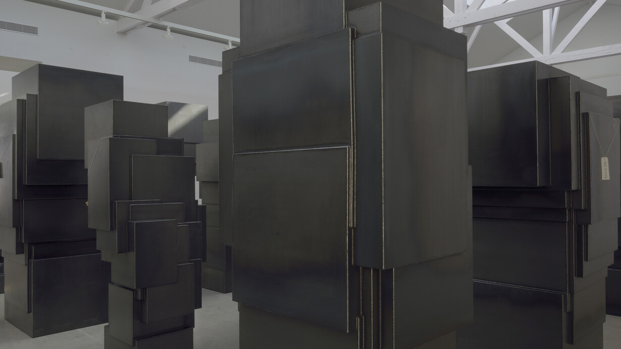 Antony Gormley, Expansion Field, 2014, 4 mm acier Corten, 60 éléments ; dimensions variables © Antony Gormley, Courtesy Galerie Thaddaeus Ropac Paris/Salzburg, Photo : Dominique Uldry
