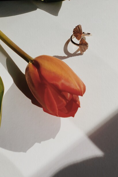 Anello con foglie di Ginko
