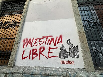 Free Palestine' graffiti in Oaxaca, Mexico, December 2023