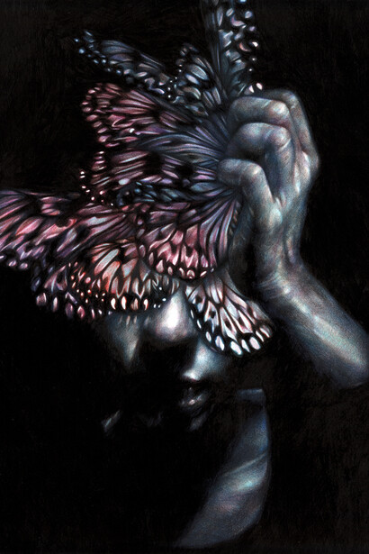 Marco Mazzoni, Headache II,  2015, matite colorate su carta, 38 x 28 cm