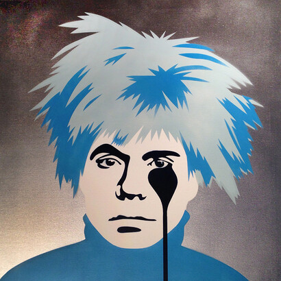 Pure Evil, “Andy Warhol’s Nightmare” (Blue/Silver), Spray paint on Canvas, 30″ x 30″ (76 x 76cm)