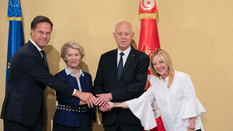 Tunisia-Ue, firmato il memorandum d'intesa: Rutte, von der Leyen, Saied e Meloni, a Tunisi, Tunisia