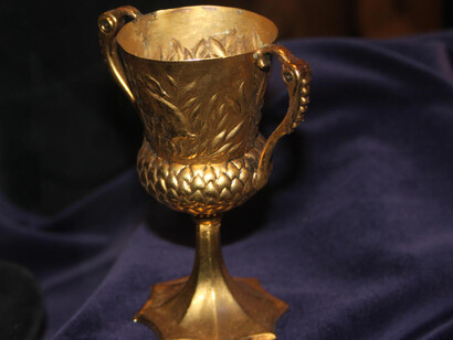 A two-handled golden cup with a badger engraved onto its surface, Helga Hufflepuff's cup was said to have magical properties and was passed down through the Hufflepuff family for years and years - until it came into the hands of a young Tom Riddle