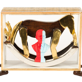 Pedro Friedeberg, Homenaje a Sigmund Freud, 2021, Carved wood, found object, acrylic, and gold leaf, 9 x 11.3 x 4 in, 22.8 x 28.5 x 10 cm