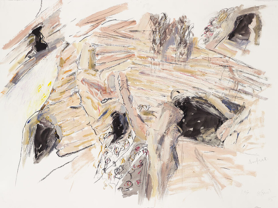Mario Raciti, Anfratti, 2015, tempera, china e pastello su carta, 70 x 100 cm