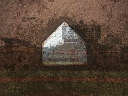 Abelardo Morell, Tent-Camera Image on Ground: Home Plate, Wrigley Field, Chicago, IL, 2014 ©Abelardo Morell/Courtesy of Edwynn Houk Gallery, New York