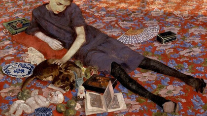 Felice Casorati. Bambina che gioca su un tappeto rosso, 1912