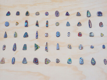 Fordite, 50 pieces of Fordite cabochons, Courtesy Of Cindy Dempsey And Urban Relic Design, Highland Park, IL. Photo Credit: Bill Orcutt