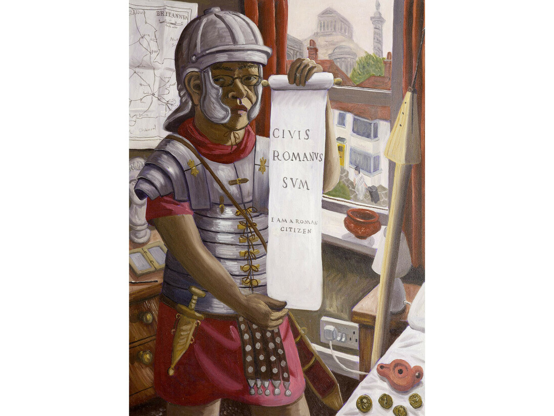 Jiro Osuga, Civis Romanus Sum (I am a Roman Citizen), 2011, oil on canvas, 35 3/8 x 25 5/8 in, Image courtesy of Flowers Gallery, London and New York