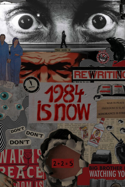 Concept art of George Orwell’s 1984 showing an eye symbol and surveillance theme