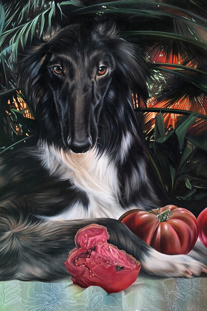 Josie Morway, Borzoi and the Dream of a Common Tomato. Courtesy of Corey Helford Gallery
