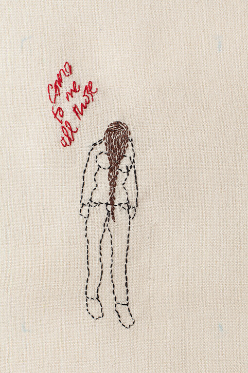 Clover Peake, Untitled, cotton thread on raw silk, 2014