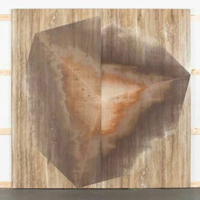 Michael DeLucia, Travertine Gold, 2013, high pressure laminate and wood, 96 x 96 inches, Courtesy Eleven Rivington, NY