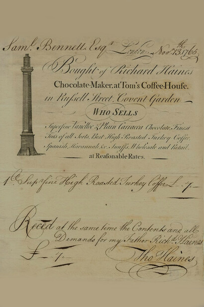 Trade card of Edward & John White 'the only makers of Sir Hans Sloane's Milk Chocolate', around 1810

