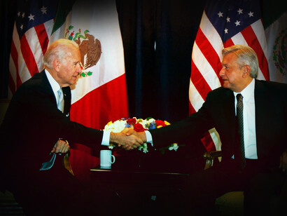Andrés Manuel López Obrador, presidente de México; y Joe Biden, presidente de los estados Unidos, se saludan en su ultima encuentro en Washington el 12 de julio de 2022