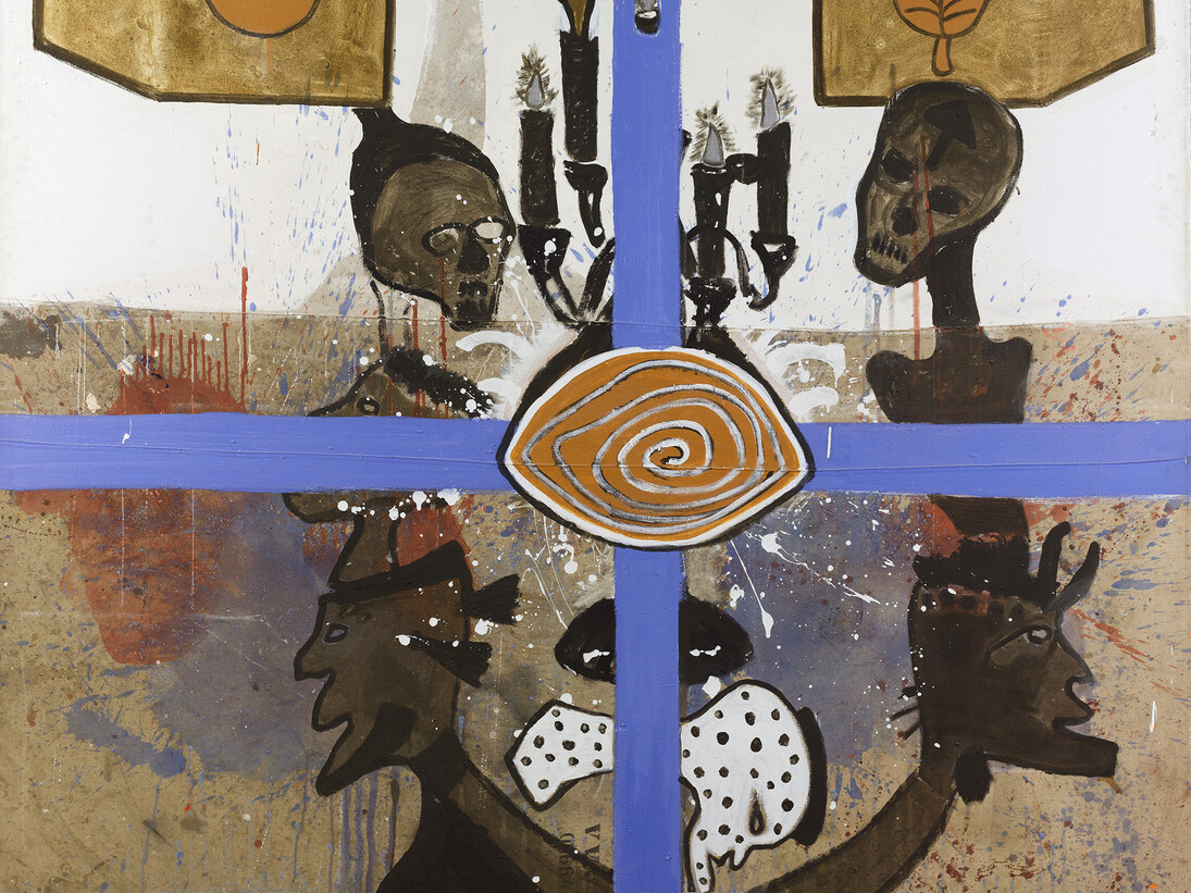 Ouattara Watts, Opus N°1 Magic Man, 1996, mixed media on canvas, 183 x 204 cm, Courtesy Galerie Boulakia