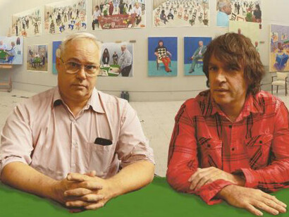 David Hockney,
JP, JM, JW in the Studio (2015), detail,
Photographic drawing printed on paper, mounted on Dibond, ed of 25,
76.2 x 153 cm © David Hockney,
Photo Credit: Richard Schmidt