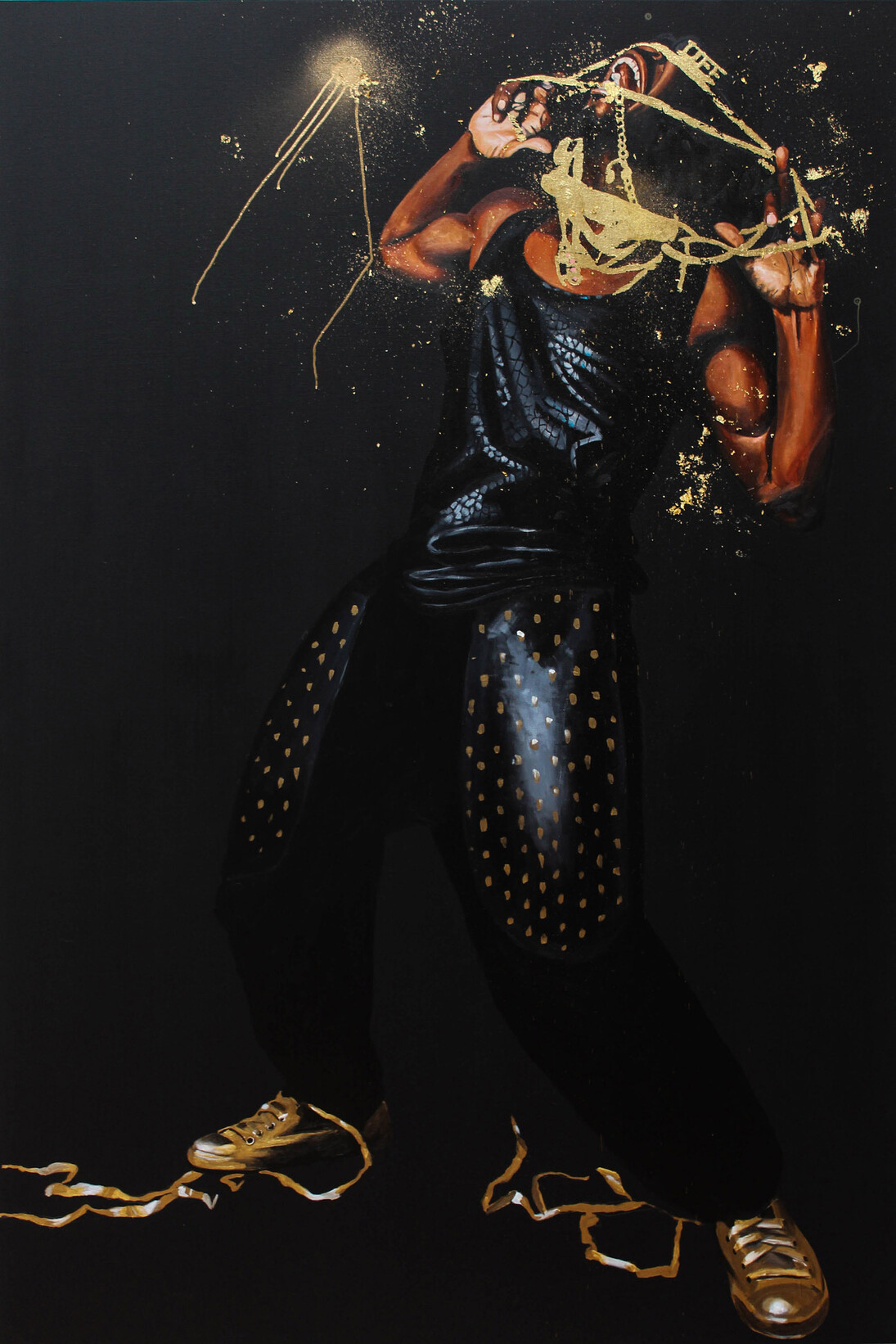 Fahamu Pecou, Eclosion, 2015, Acrylique, bombe et feuille d'or sur toile / Acrylic, spray paint and gold leaf on canvas, 152 x 122 cm © Fahamu Pecou, Courtesy Backslash Gallery, Paris