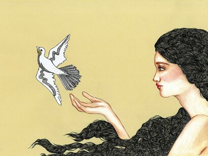 Revisited illustration by Elizabeth Siddal, created using mixed media on paper by Daniela Matarazzo