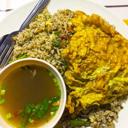 A plate of nasi goreng kampung, one of the popular renditions of nasi goreng in Malaysia