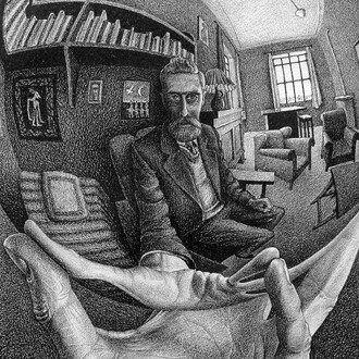 Maurits Cornelis Escher, Mano con sfera riflettente (dettaglio), 1935, litografia 31x21,3 cm M.C. Escher Foundation. All M.C. Escher works © 2014 The M.C. Escher Company. All rights reserved