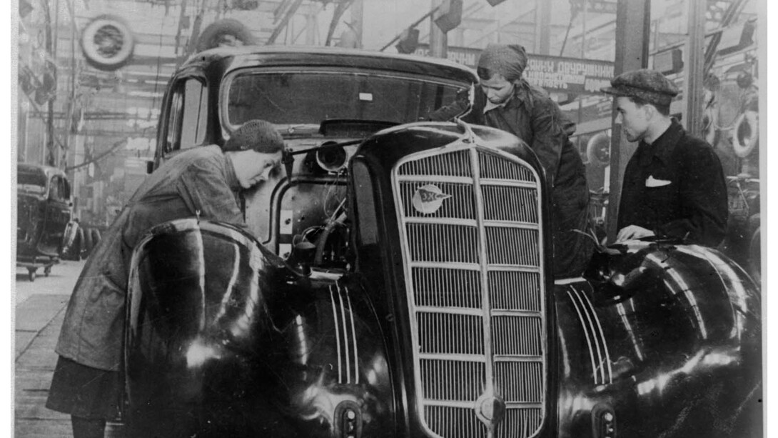 ZIL workers adding the finishing touches to a limousine, 1940s, Courtesy ZIL and GRAD