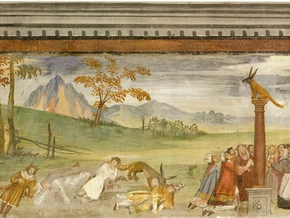 "La Cupidigia". Vincenzo e Michele de Barberis, XVI secolo. Salone d'onore, Palazzo Besta, Teglio, Italia