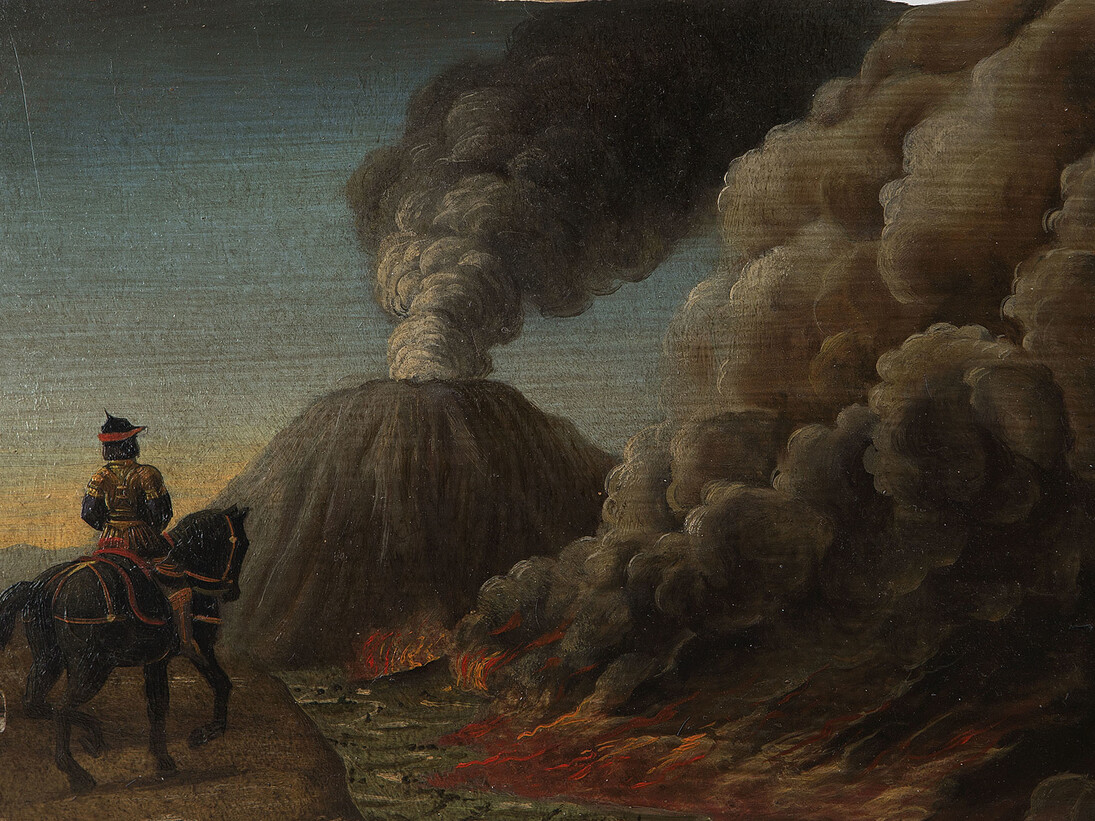 Laurent Grasso, "Studies into the Past", Oil on wood, 17 x 24 cm / 6 3/4 x 9 1/2 inches, photo : Claire Dorn, © ADAGP, Paris, 2014, Courtesy Galerie Perrotin