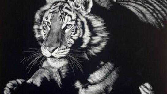 Burning Bright by Julie Chapman, Scratchboard	
Size: 66cm x 76cm (26" x 29.9")