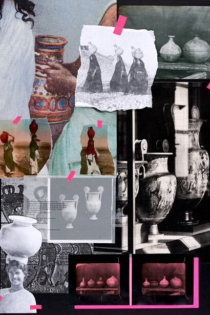 Collage XII of XXII
Medium: Leporello sculpture made up of 22 collages on archival mount board comprised of postcards, paper, card, photocopies. Dimension of Work: Leporello sculpture 700x37 cm;
each collage 50 X 37 cm. 
© Alinka Echeverría, 2015