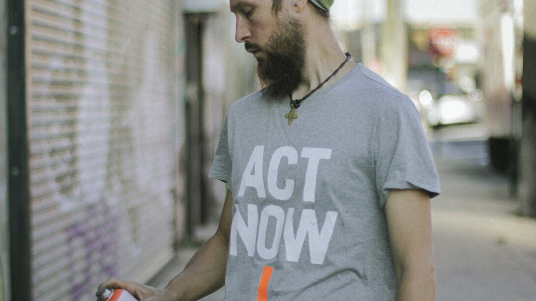 Viewer obsering work, Let There Be Light, Angelos, Hellenic Centre, April 2018. 